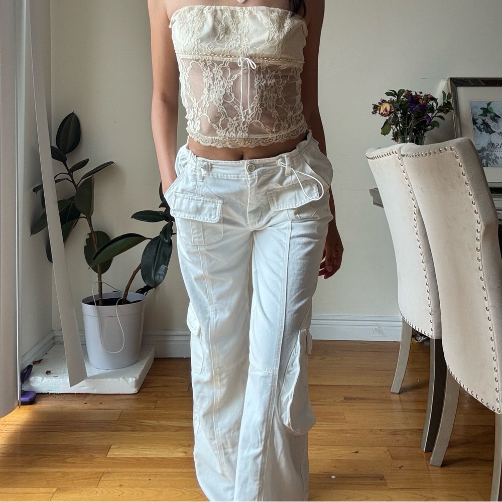 Brandy Melville white low-rise cargo pants